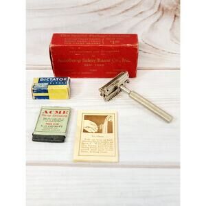 Antique AUTO STROP SAFETY RAZOR VALET USA w/Blades & Instructions & Case